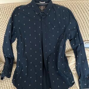 Denim & Flower Dark Blue Anchor Pattern Shirt Slim Fit